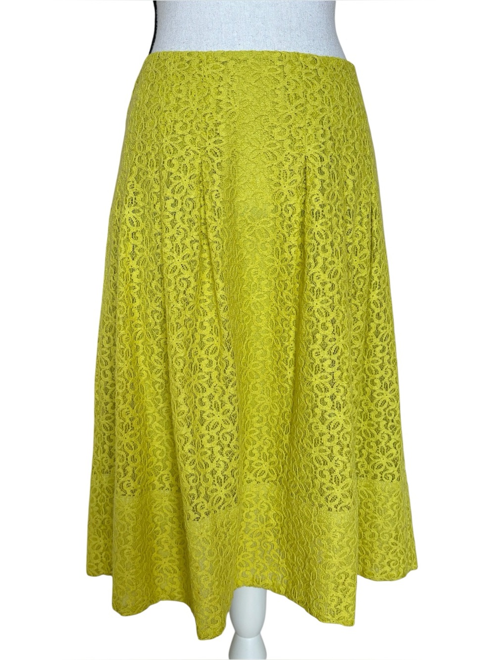 HD in Paris Anthropologie Lime Green Floral Lace Midi Skirt Womens Size 8